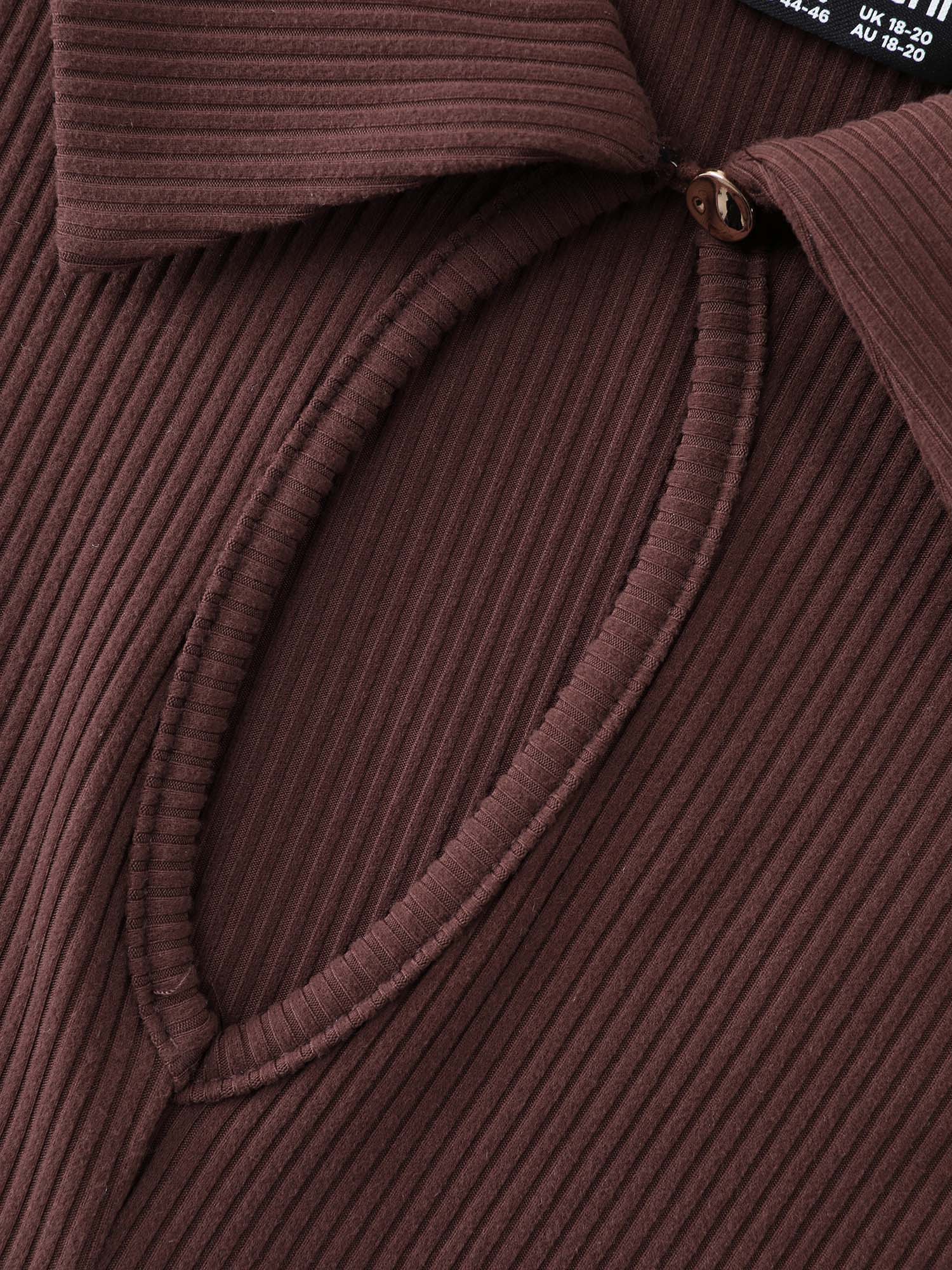 Fuzzy Textured Cut-Out Metal Button Knit Top - Image 5