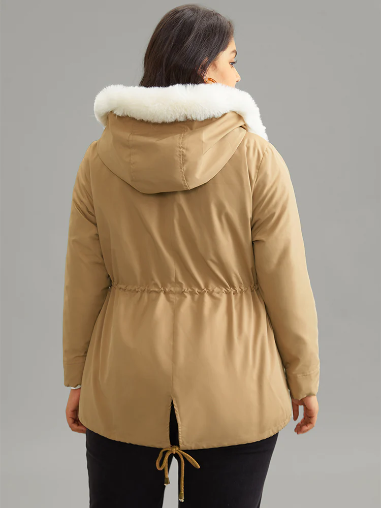 Fuzzy Trim Drawstring Pocket Cotton Jackets - Image 2