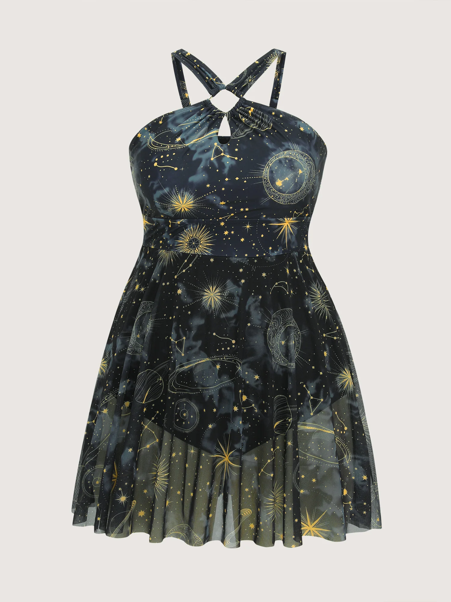Galaxy Print Halter Neckline Swim Dress - Image 6