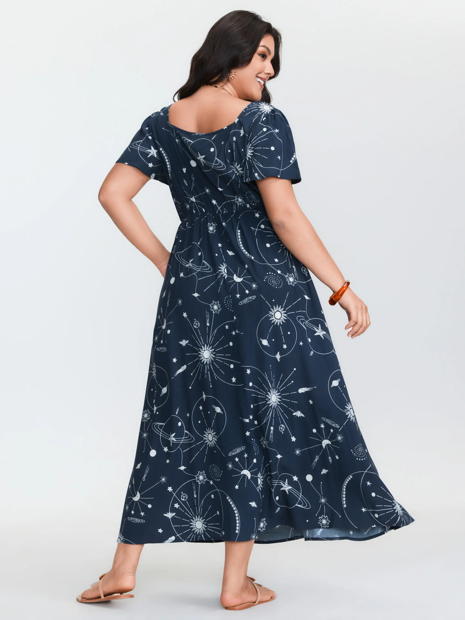 Galaxy Print Lotus Leaf Sleeve Maxi Dress - Image 4