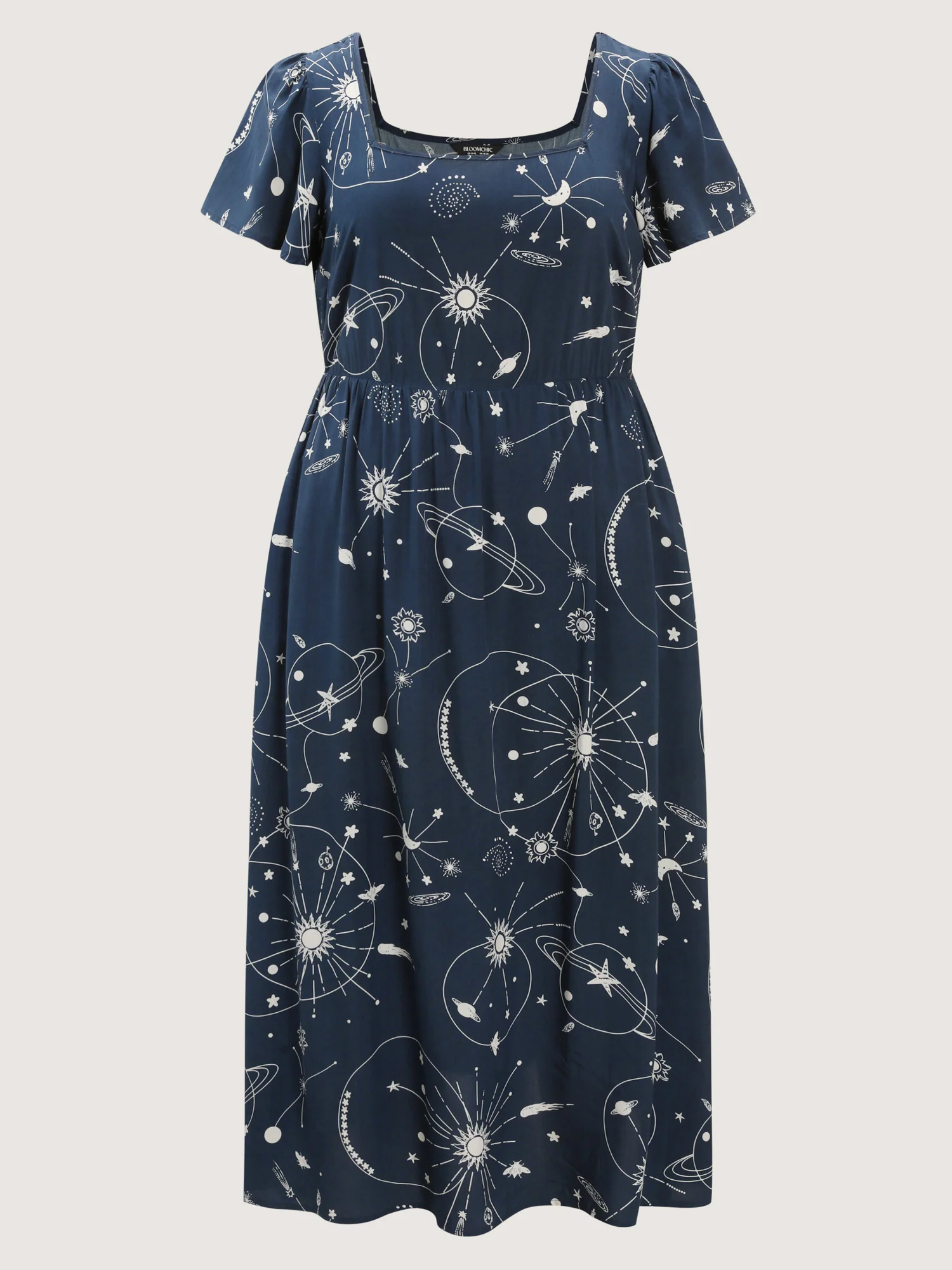 Galaxy Print Lotus Leaf Sleeve Maxi Dress - Image 7