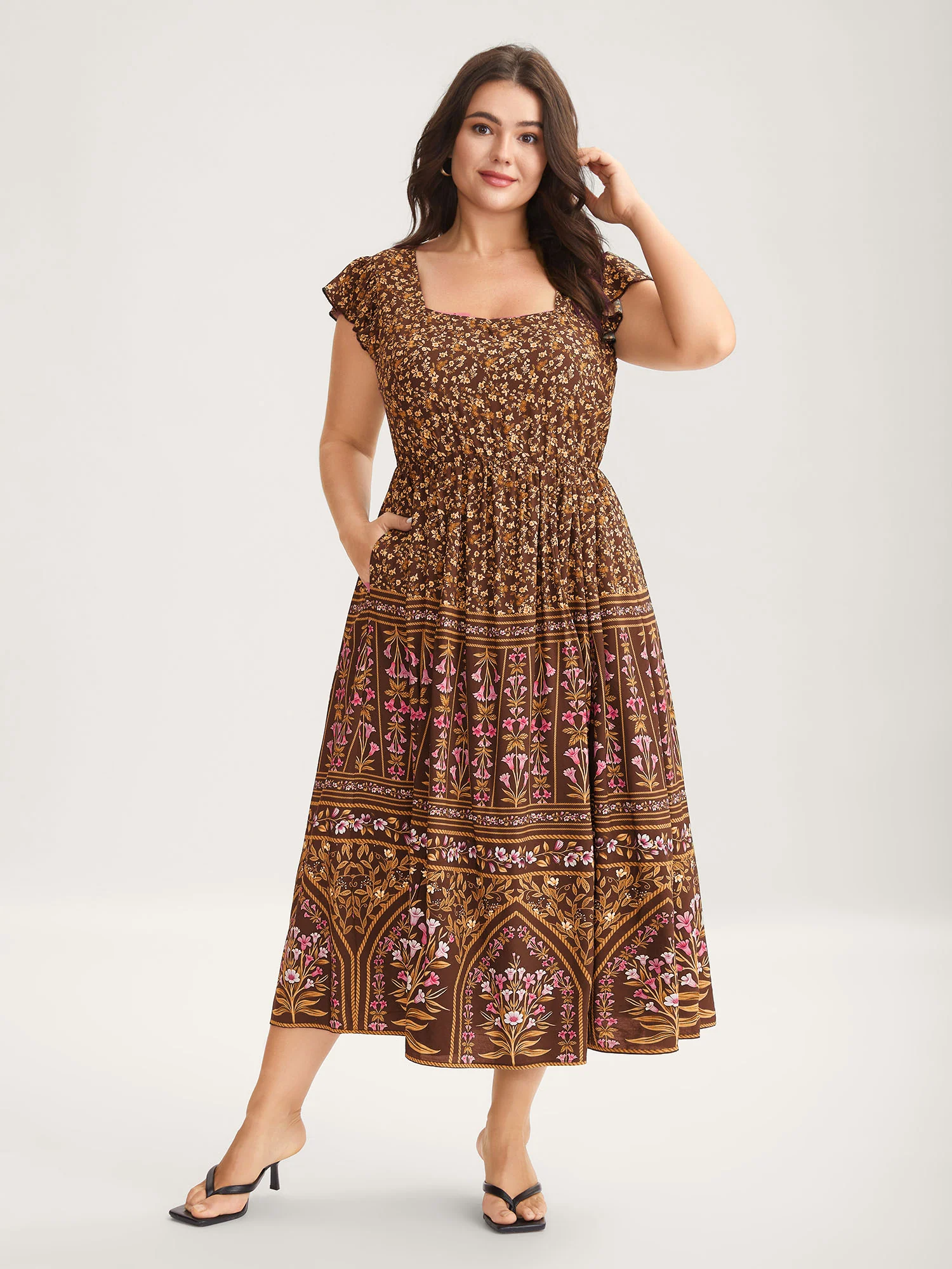 Rayon Garden Fresh Ruffled Sleeve Midi Dress - Image 10