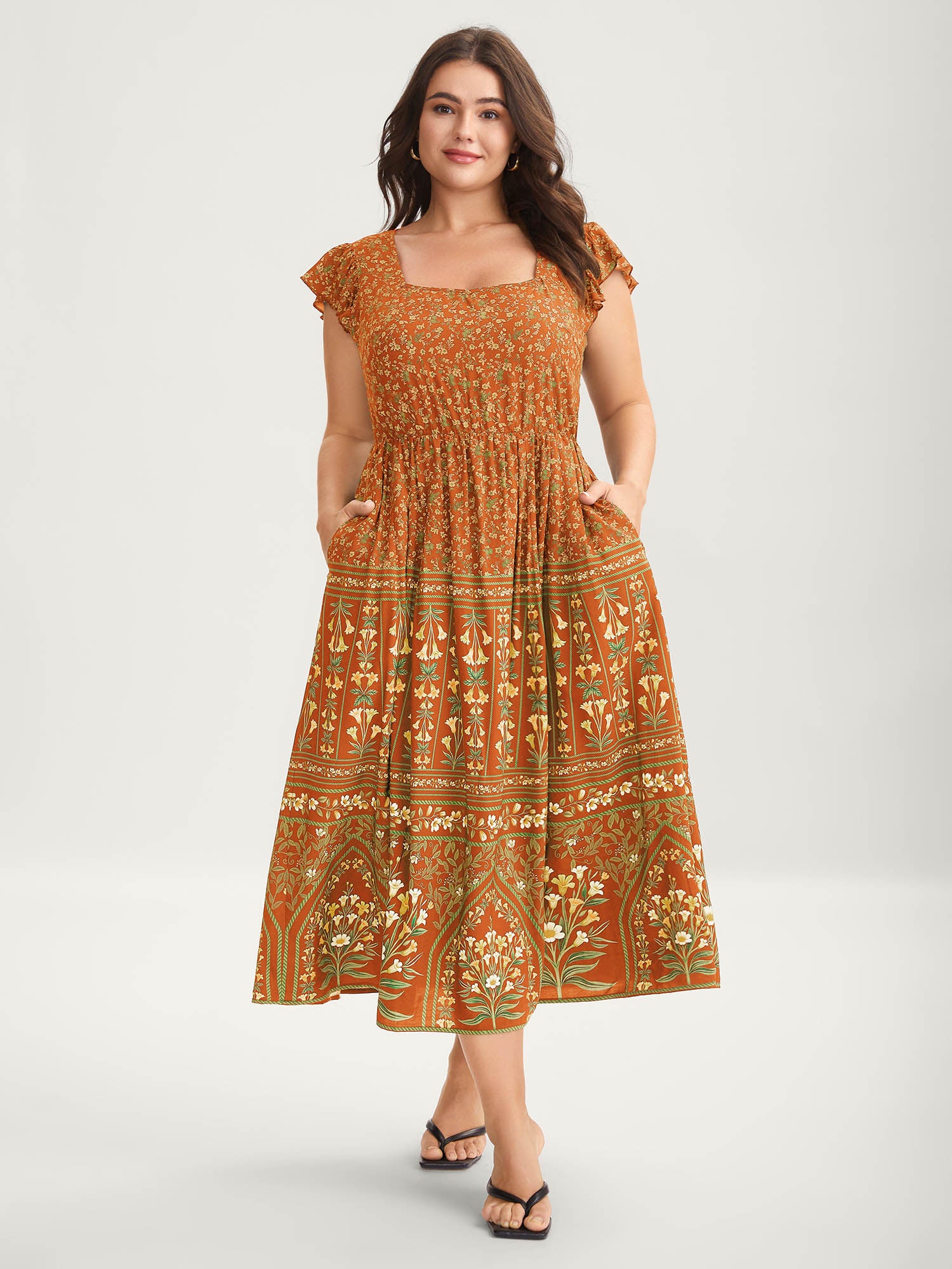Rayon Garden Fresh Ruffled Sleeve Midi Dress - Image 12