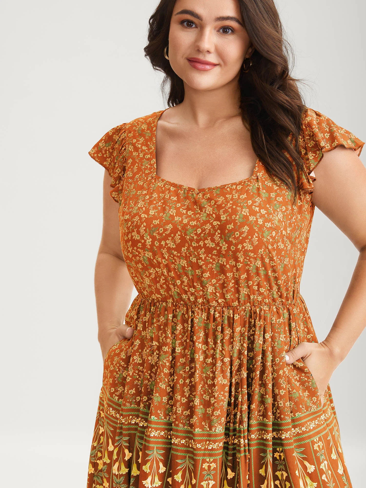 Rayon Garden Fresh Ruffled Sleeve Midi Dress - Image 13