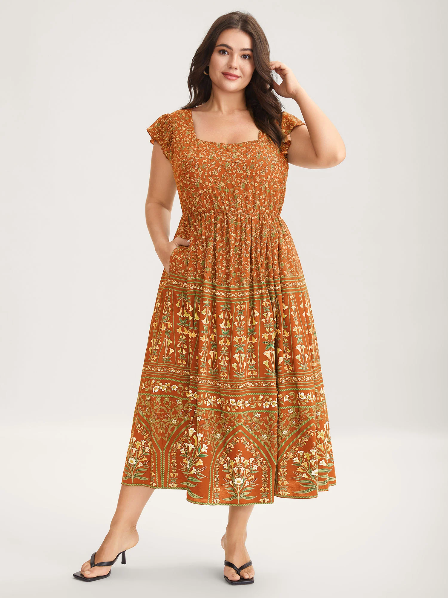 Rayon Garden Fresh Ruffled Sleeve Midi Dress - Image 14