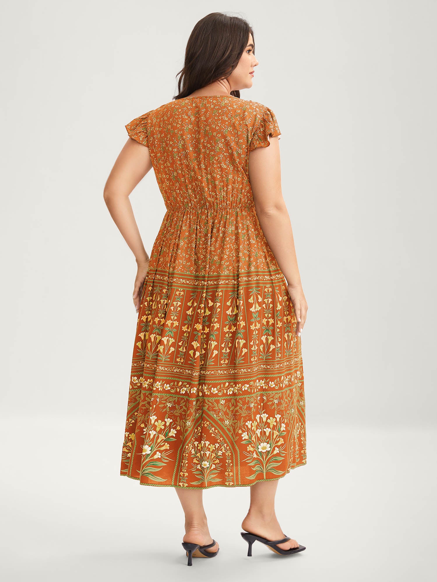 Rayon Garden Fresh Ruffled Sleeve Midi Dress - Image 15