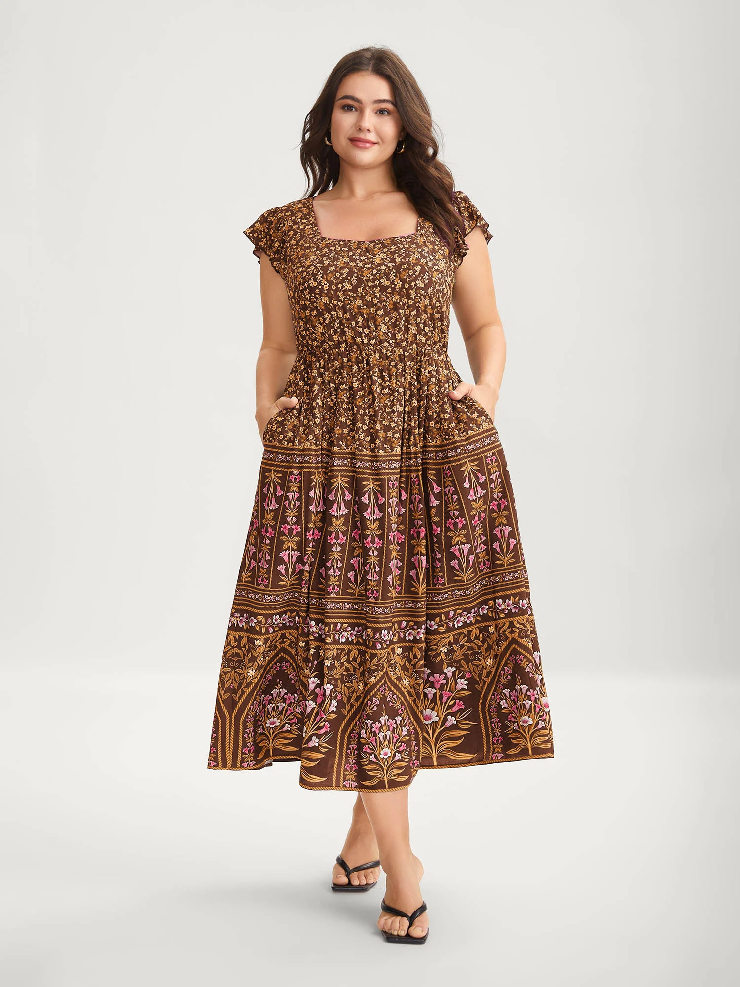 Rayon Garden Fresh Ruffled Sleeve Midi Dress - Image 8