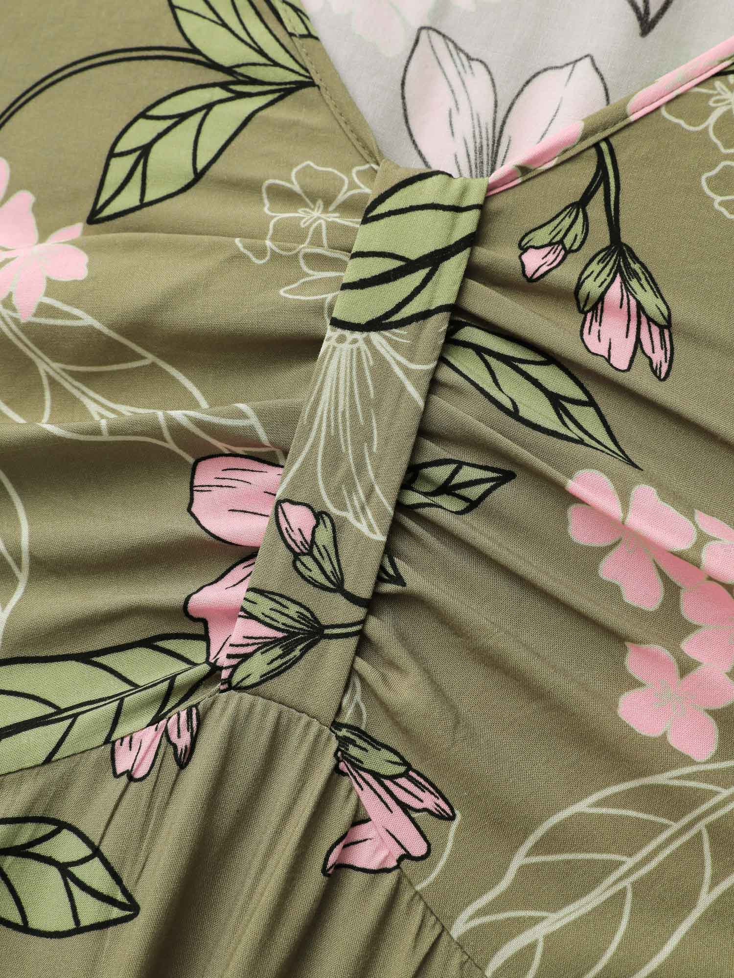 Garden Print Ruched V-Neck Maxi Dress - Image 5