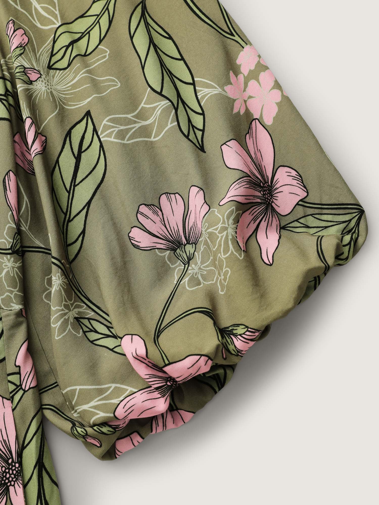 Garden Print Ruched V-Neck Maxi Dress - Image 6