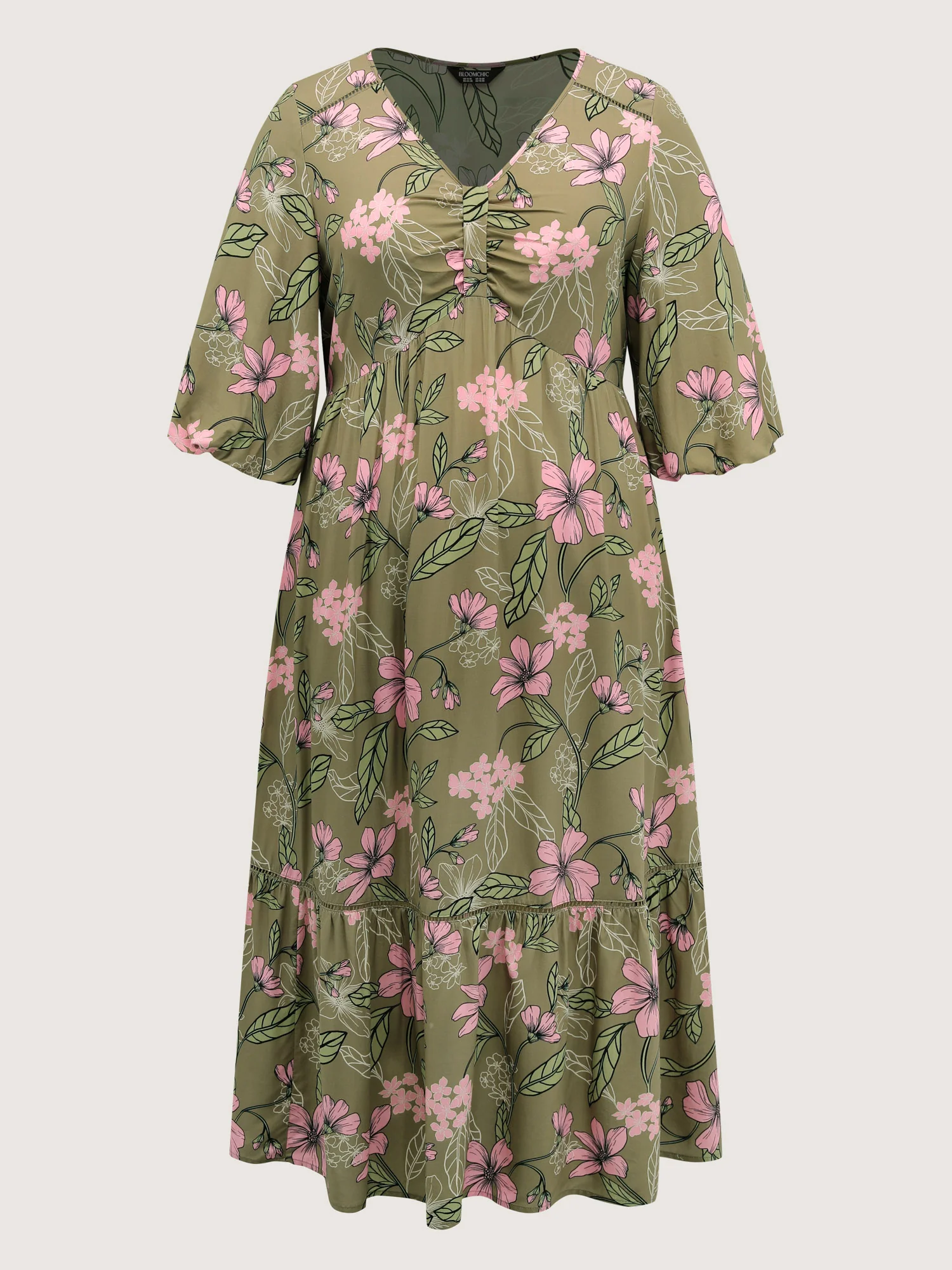 Garden Print Ruched V-Neck Maxi Dress - Image 7