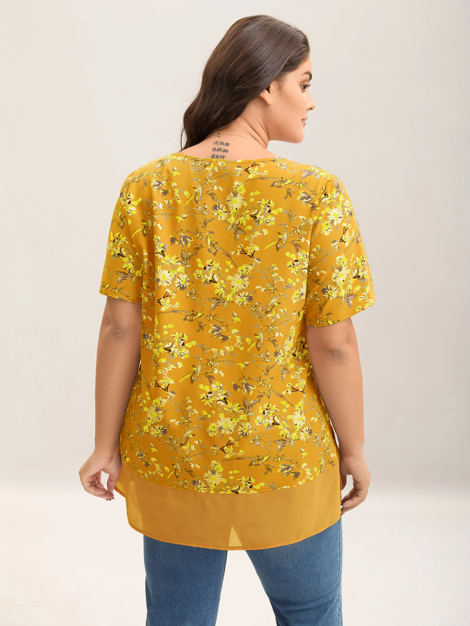 Garden Print Spliced V-Neck Blouse - Image 13