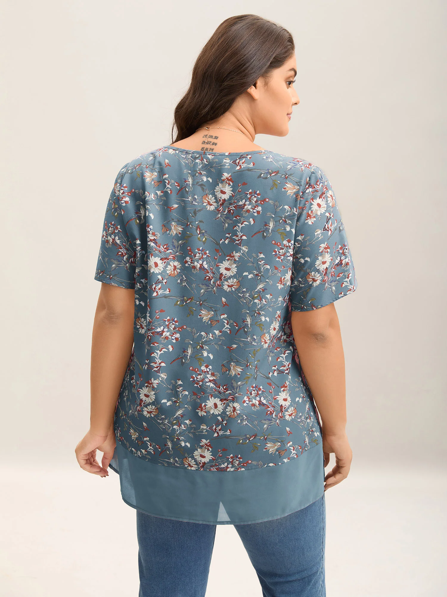 Garden Print Spliced V-Neck Blouse - Image 19