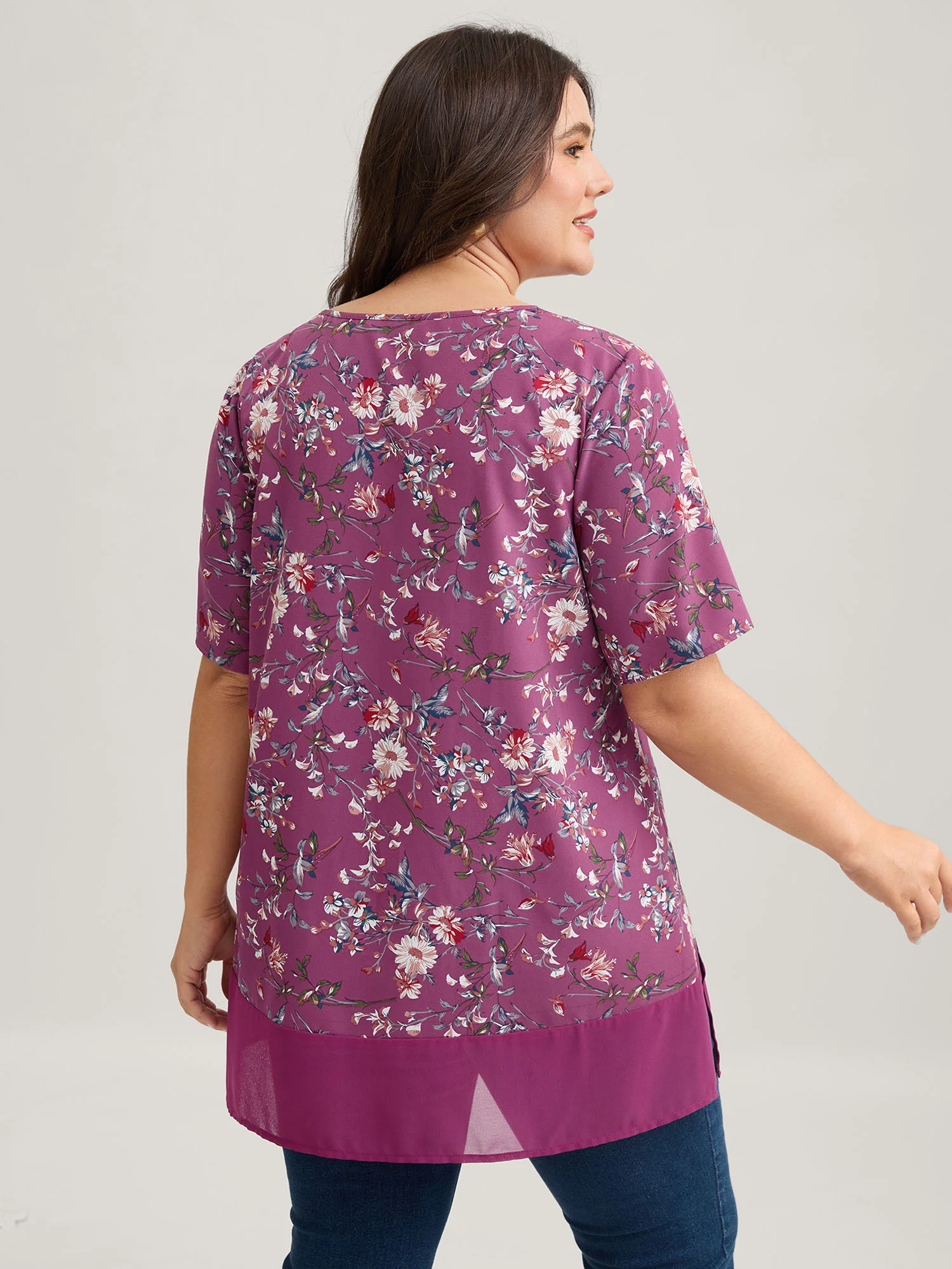 Garden Print Spliced V-Neck Blouse - Image 23