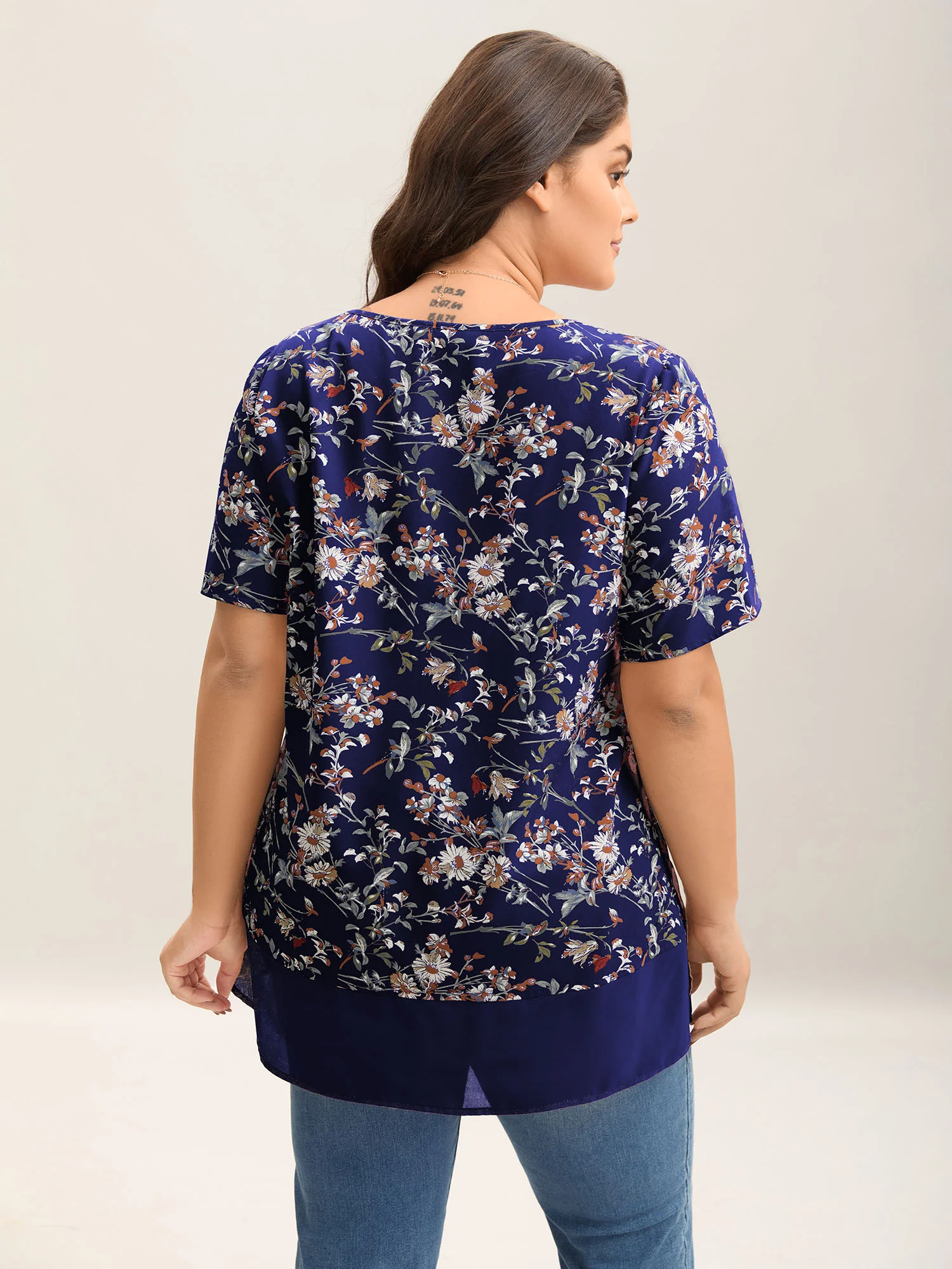 Garden Print Spliced V-Neck Blouse - Image 27
