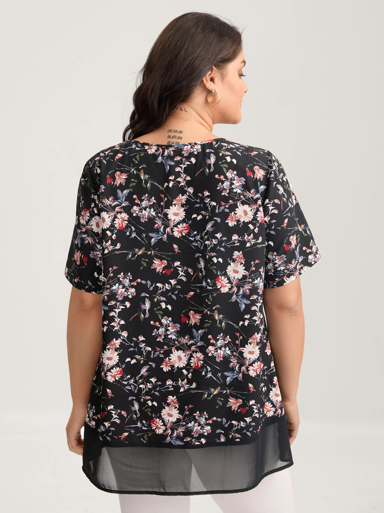 Garden Print Spliced V-Neck Blouse - Image 31