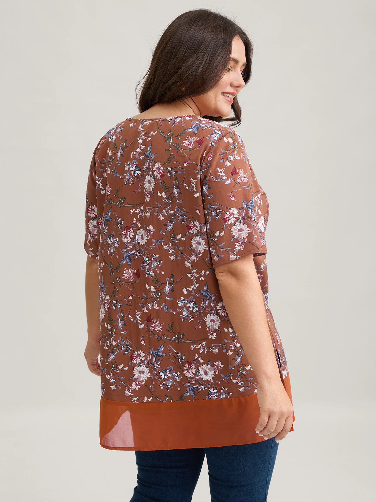 Garden Print Spliced V-Neck Blouse - Image 35