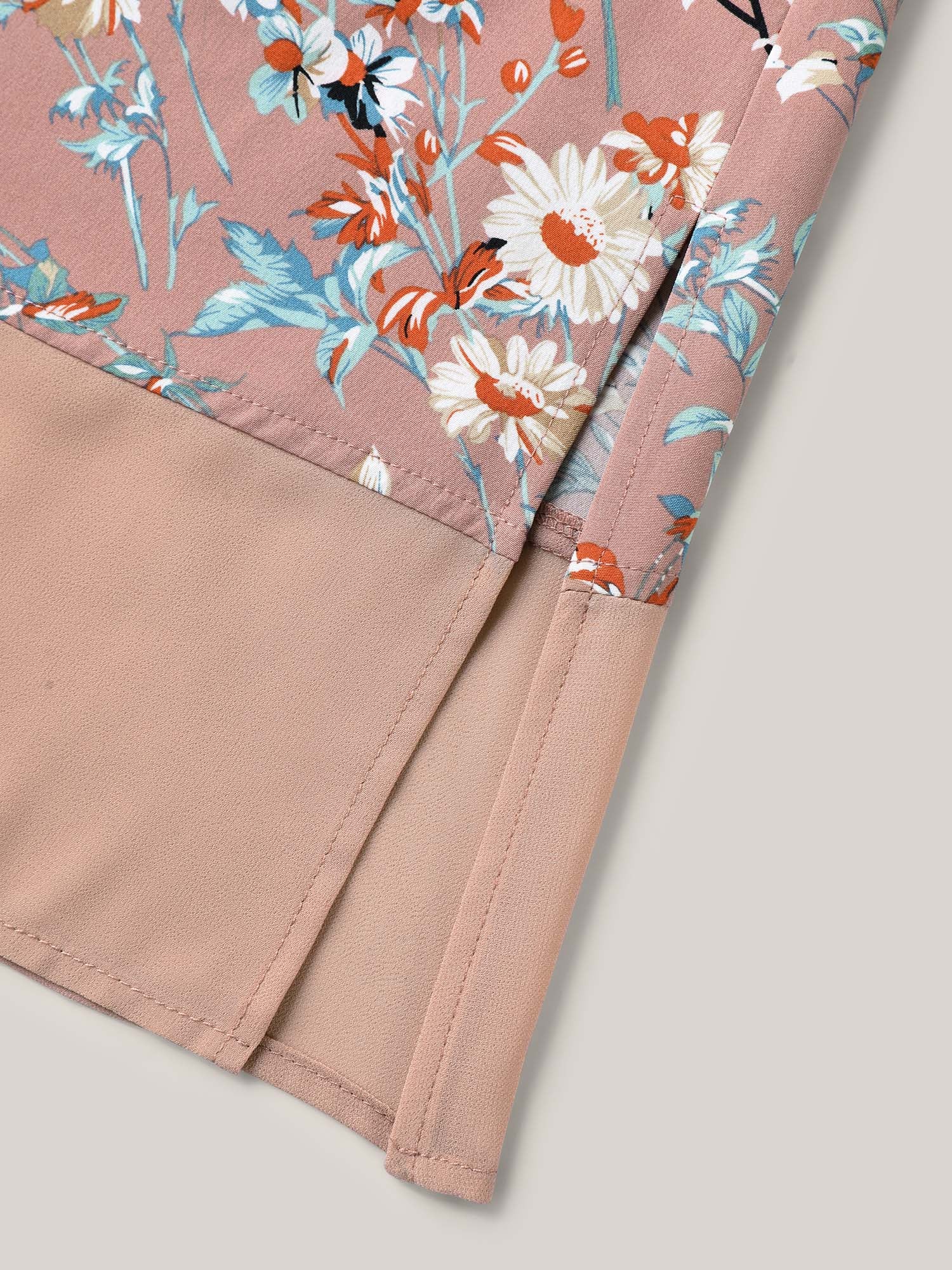 Garden Print Spliced V-Neck Blouse - Image 6