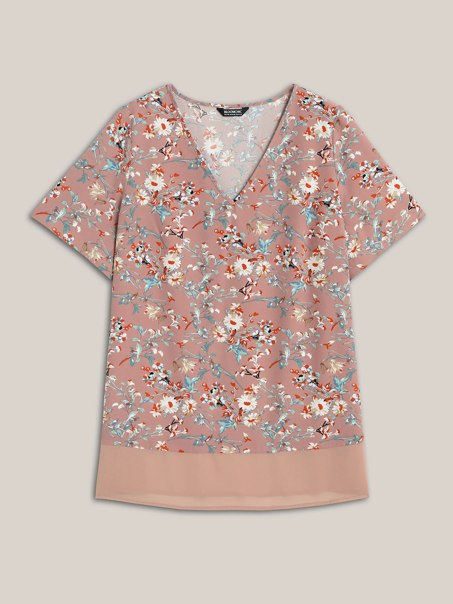 Garden Print Spliced V-Neck Blouse - Image 7