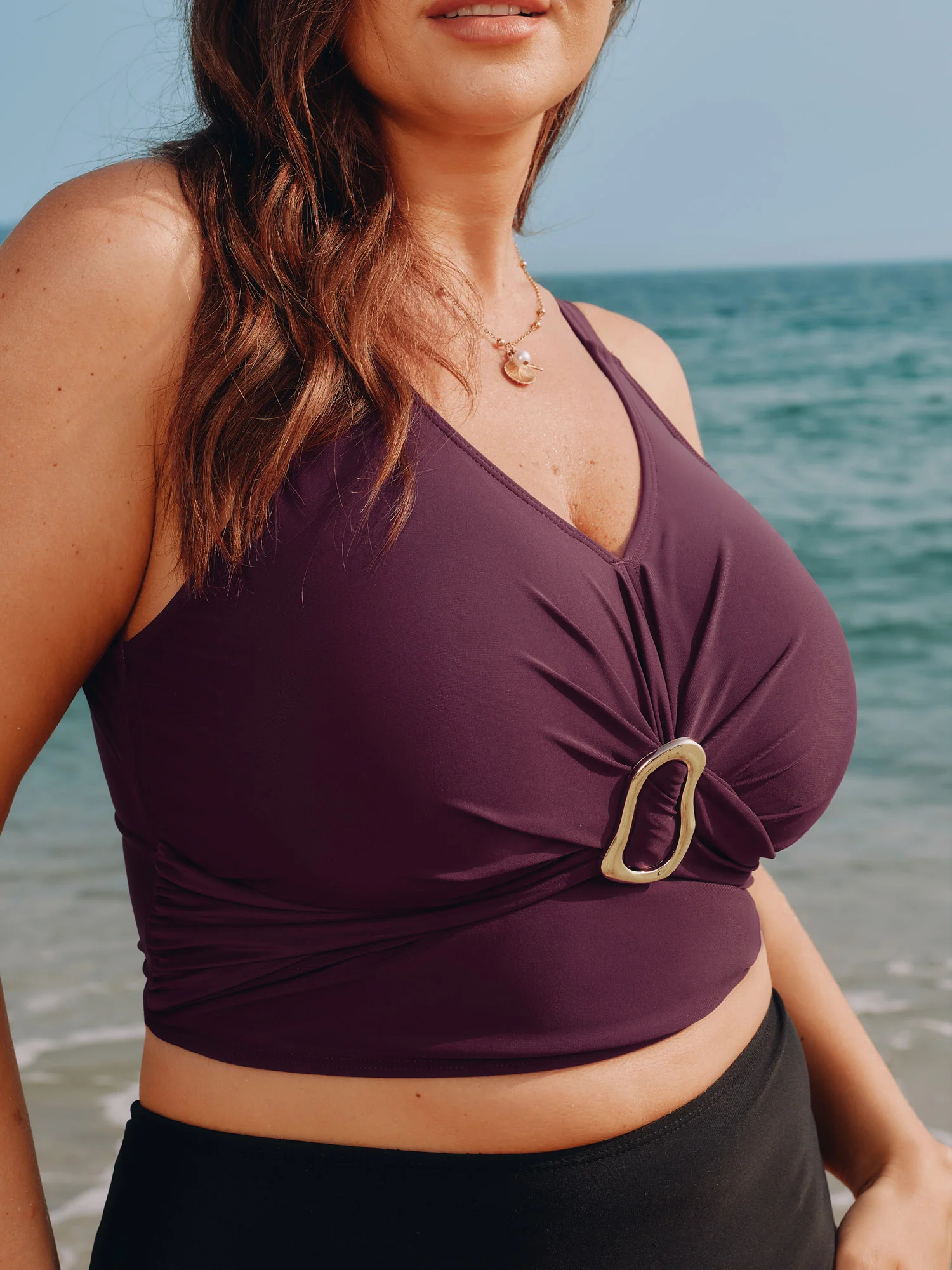 Gathered Metal Buckle Detail Bikini Top - Image 4