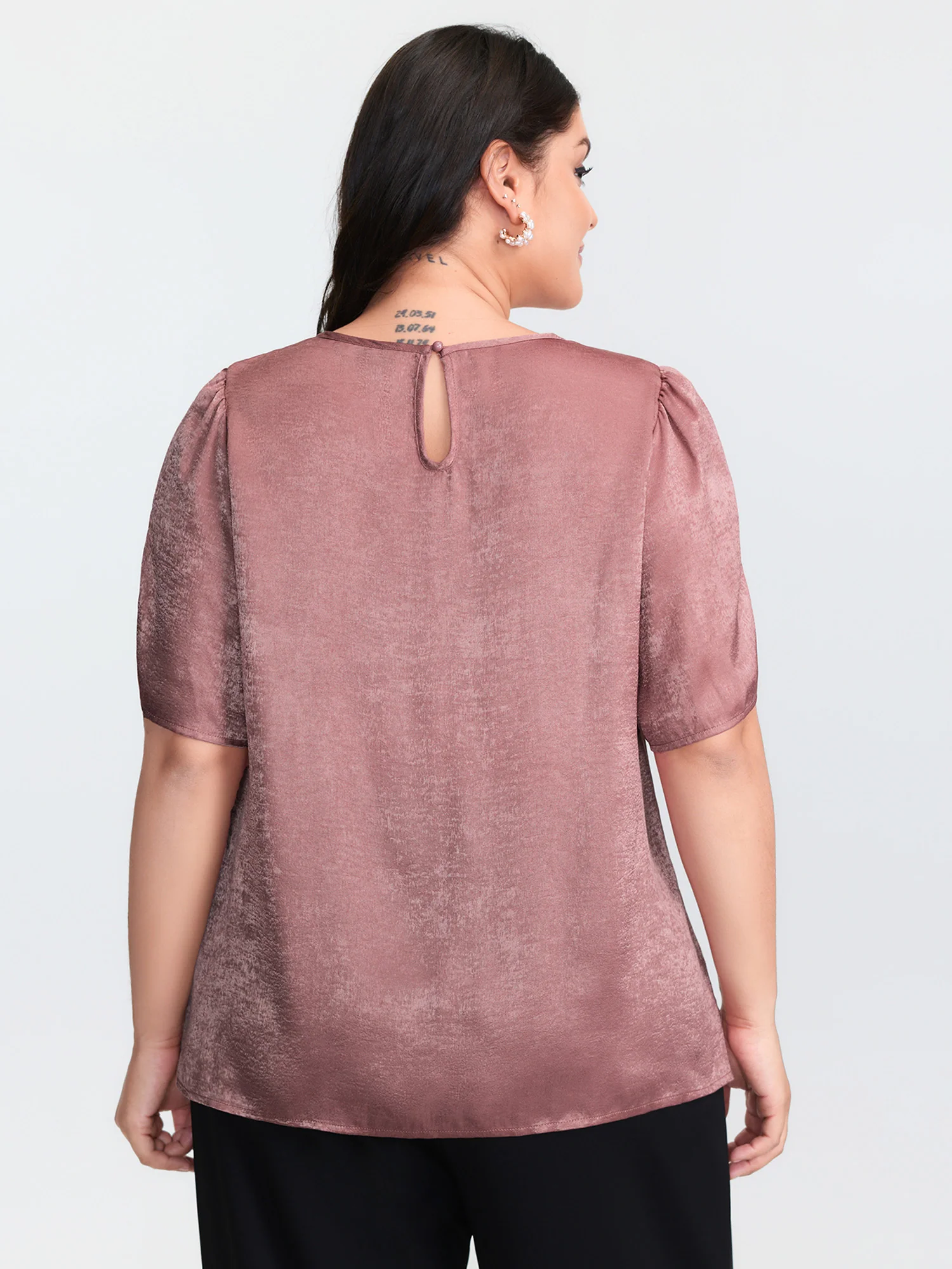 Gathered Sleeve Arm-Friendly Solid Blouse - Image 4