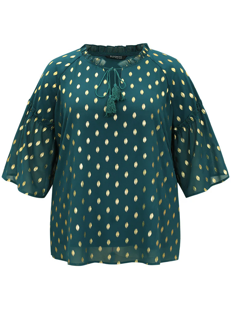 Geo Glitter Tassels Ties Blouse - Image 10