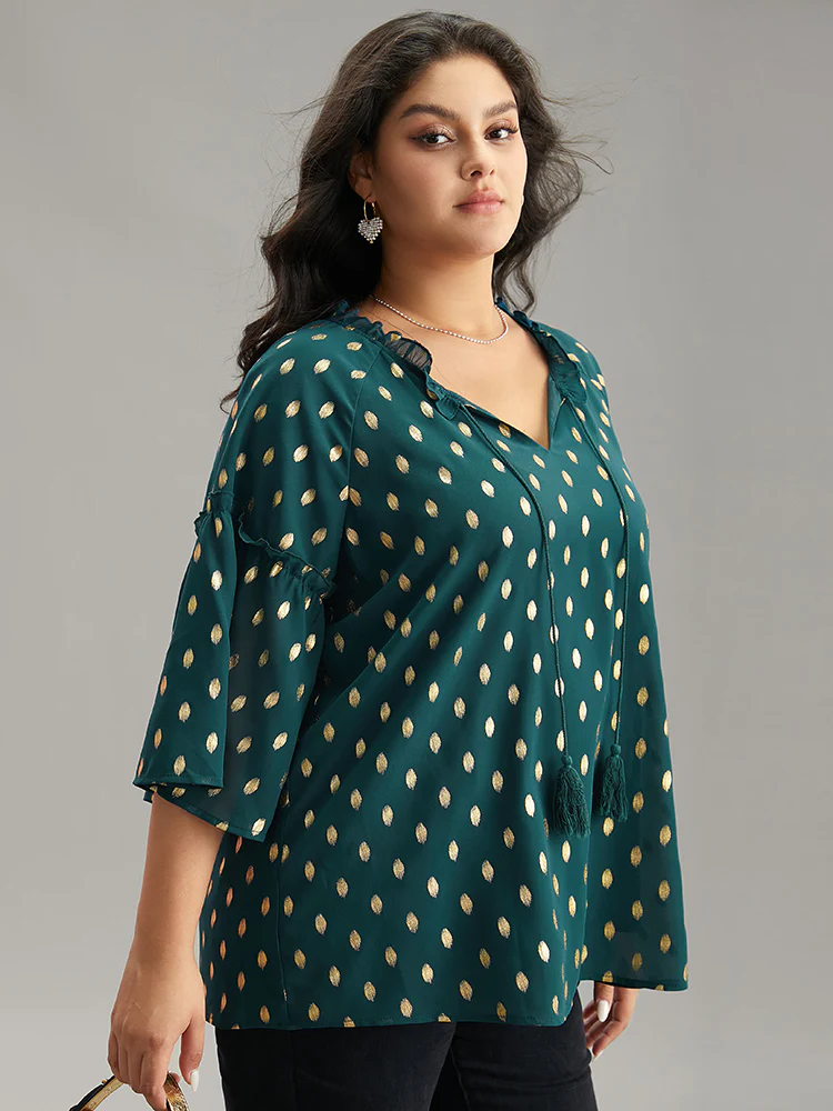 Geo Glitter Tassels Ties Blouse - Image 3