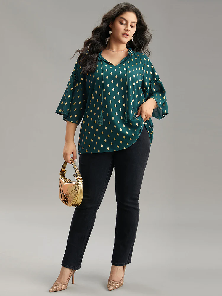 Geo Glitter Tassels Ties Blouse - Image 4