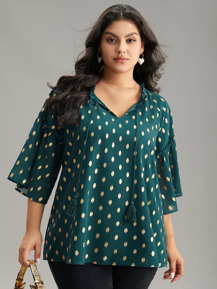 Geo Glitter Tassels Ties Blouse - Image 5