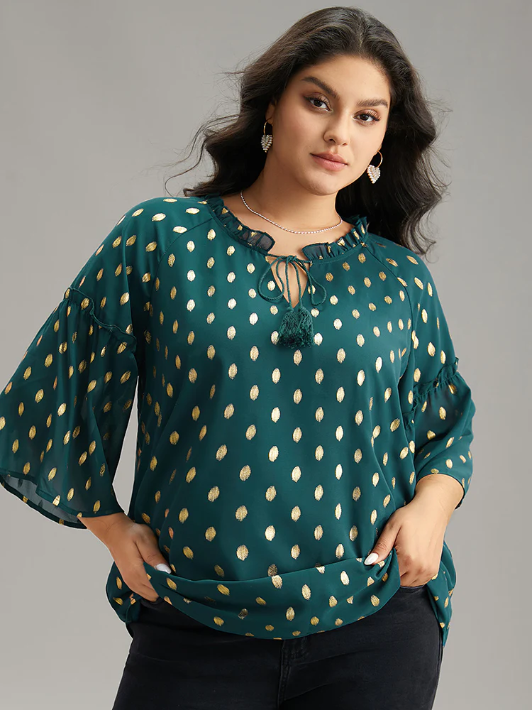 Geo Glitter Tassels Ties Blouse - Image 6
