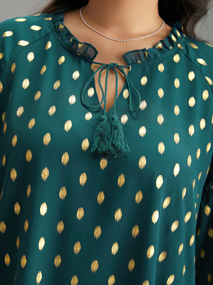 Geo Glitter Tassels Ties Blouse - Image 7