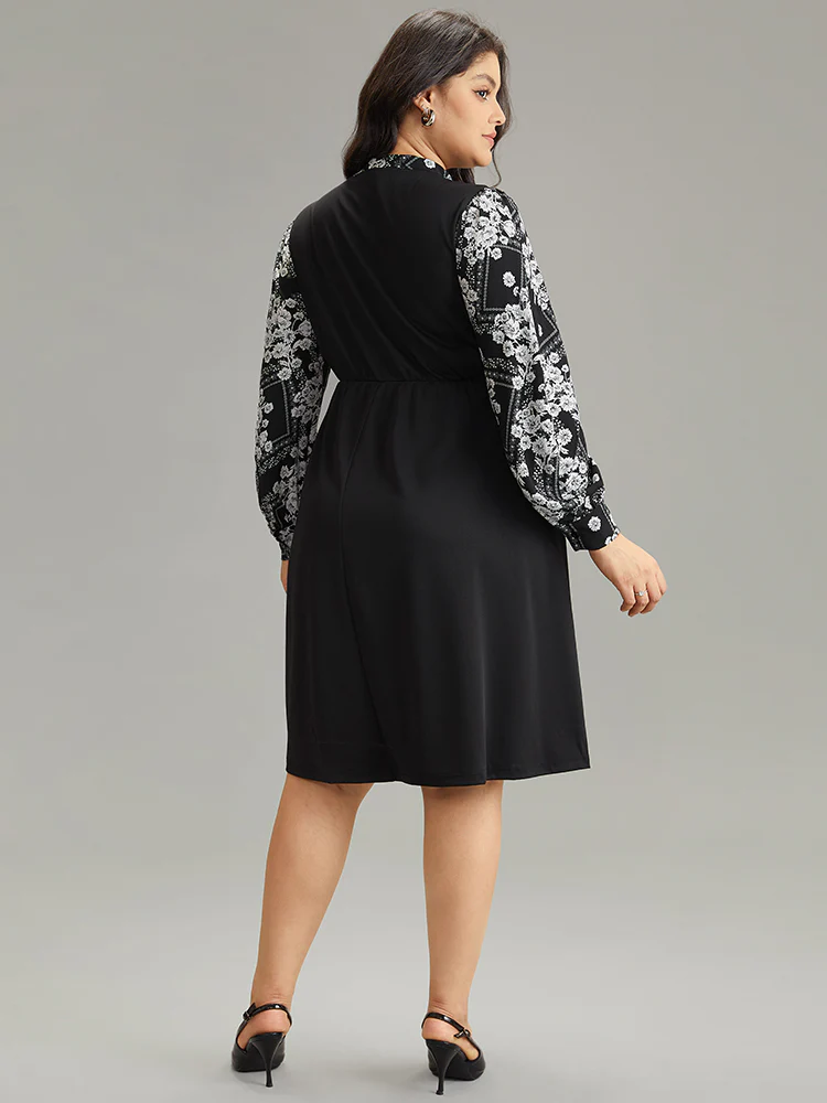 Geo Graphic Knot Neck Patchwork Elastic Waist Dress - Image 2