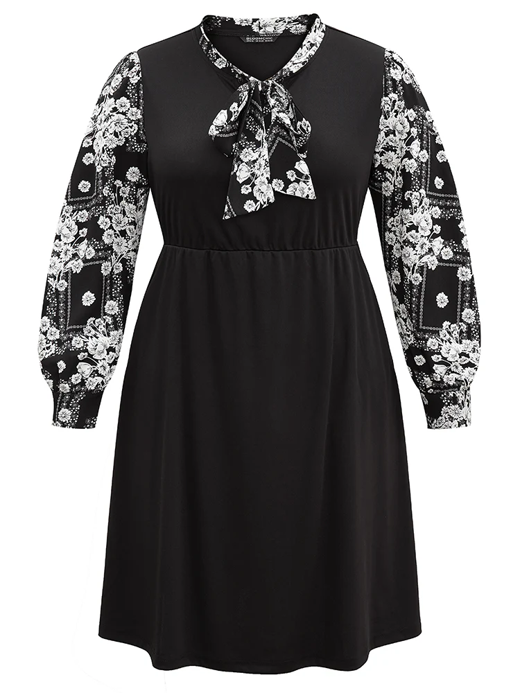 Geo Graphic Knot Neck Patchwork Elastic Waist Dress - Image 6