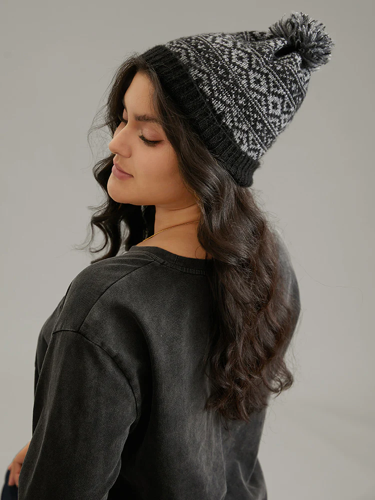 Geo Graphic Patchwork Fuzzy Hat - Image 3