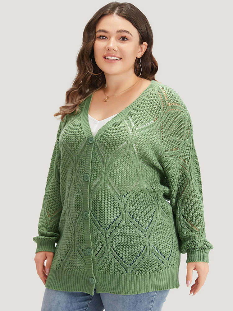 Geo Plisse Button Through Elastic Cuffs Cardigan - Image 3