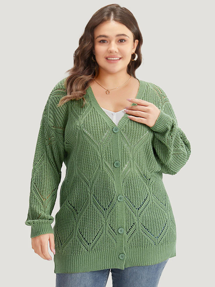 Geo Plisse Button Through Elastic Cuffs Cardigan - Image 4