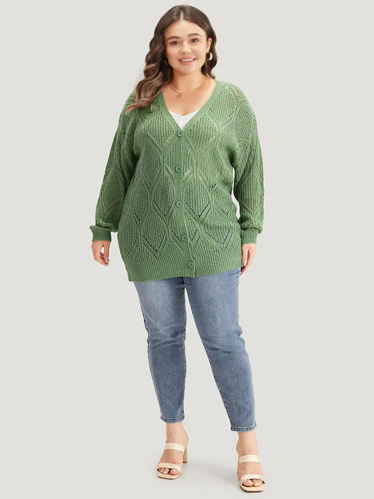 Geo Plisse Button Through Elastic Cuffs Cardigan - Image 5