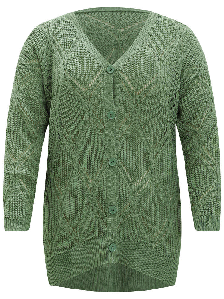 Geo Plisse Button Through Elastic Cuffs Cardigan - Image 9