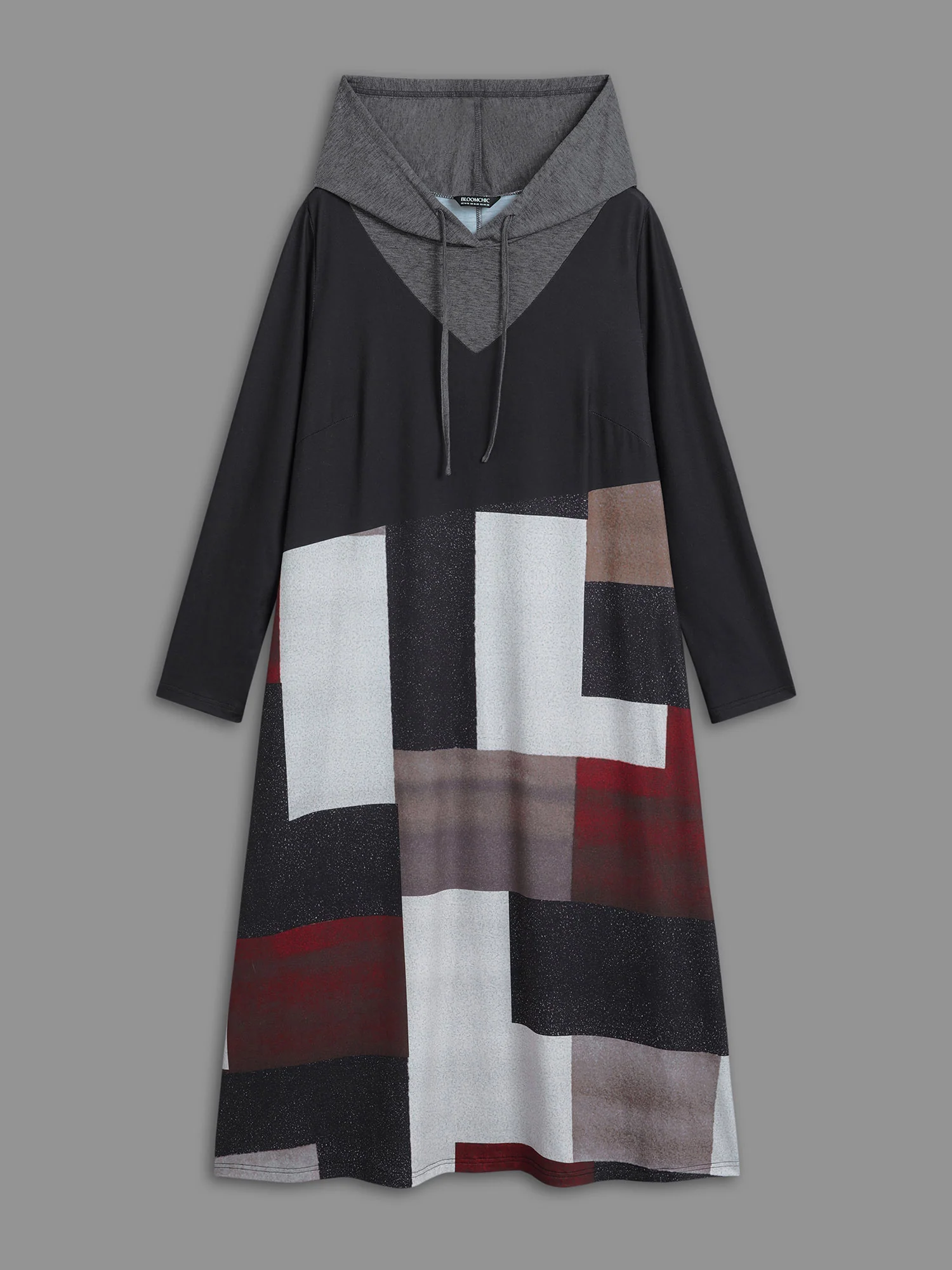 Geo Print Hooded Drawstring Pockets Dress - Image 7