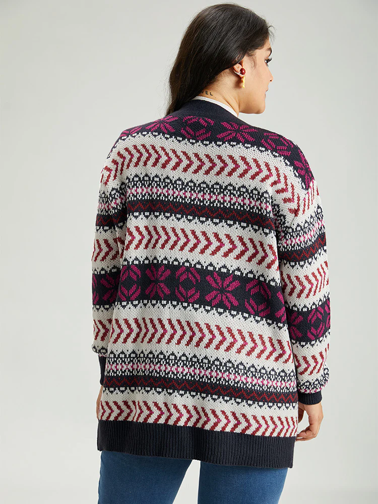 Geo Print Open Front Patchwork Cardigan - Image 2