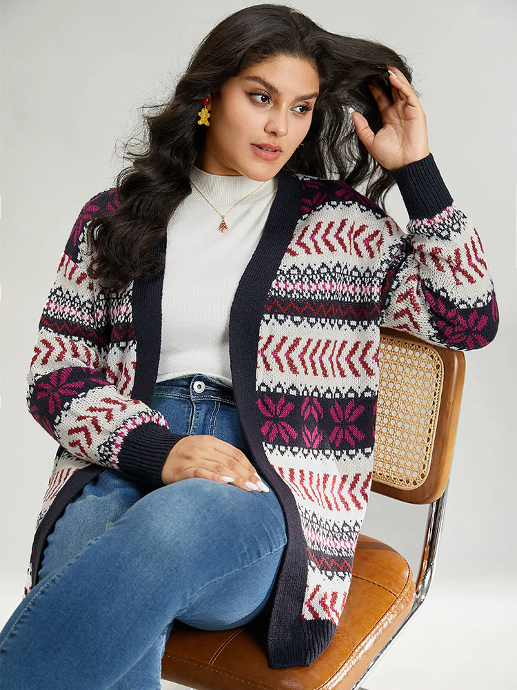 Geo Print Open Front Patchwork Cardigan - Image 3