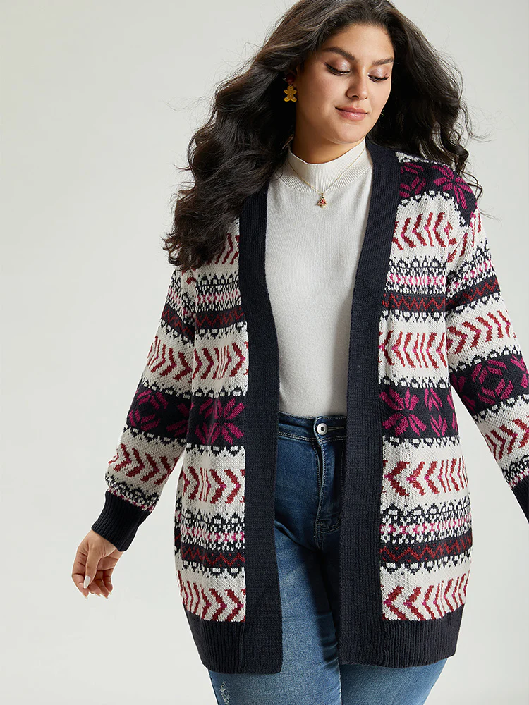 Geo Print Open Front Patchwork Cardigan - Image 4