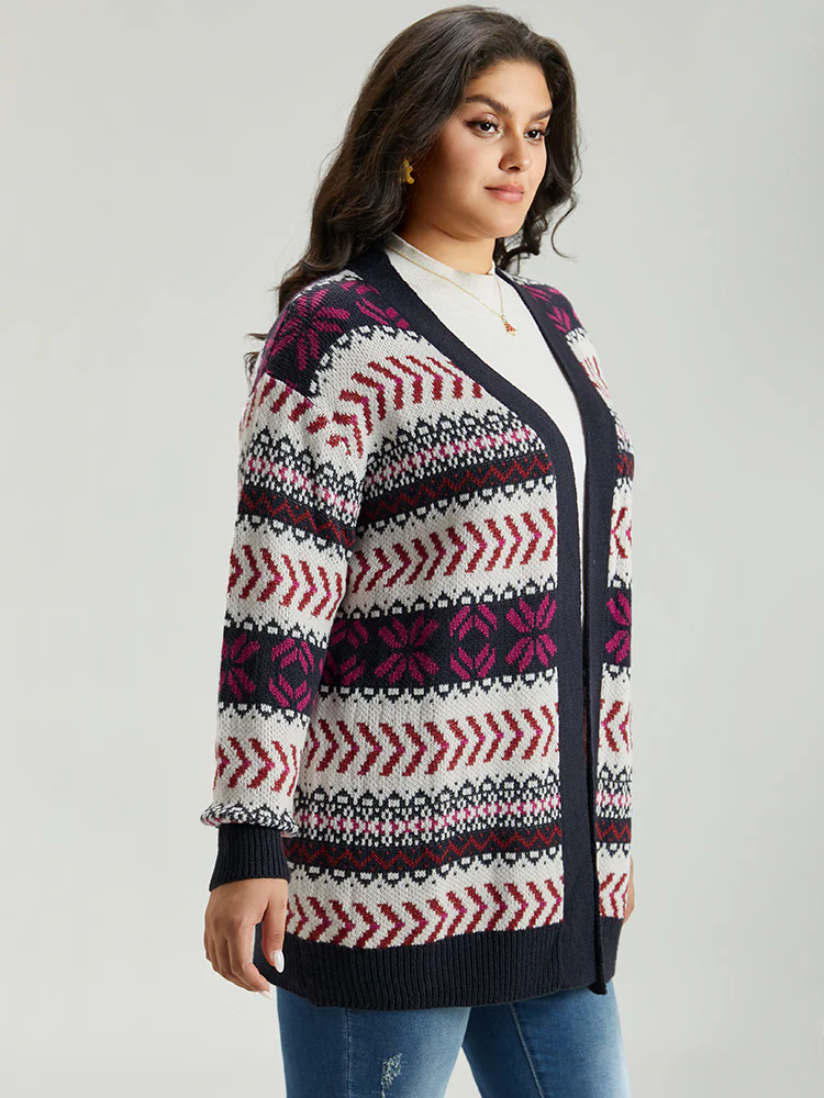 Geo Print Open Front Patchwork Cardigan - Image 5