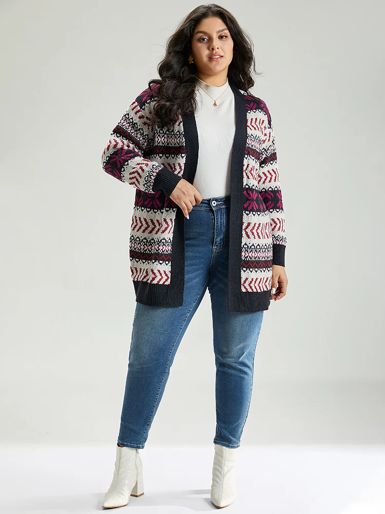 Geo Print Open Front Patchwork Cardigan - Image 6