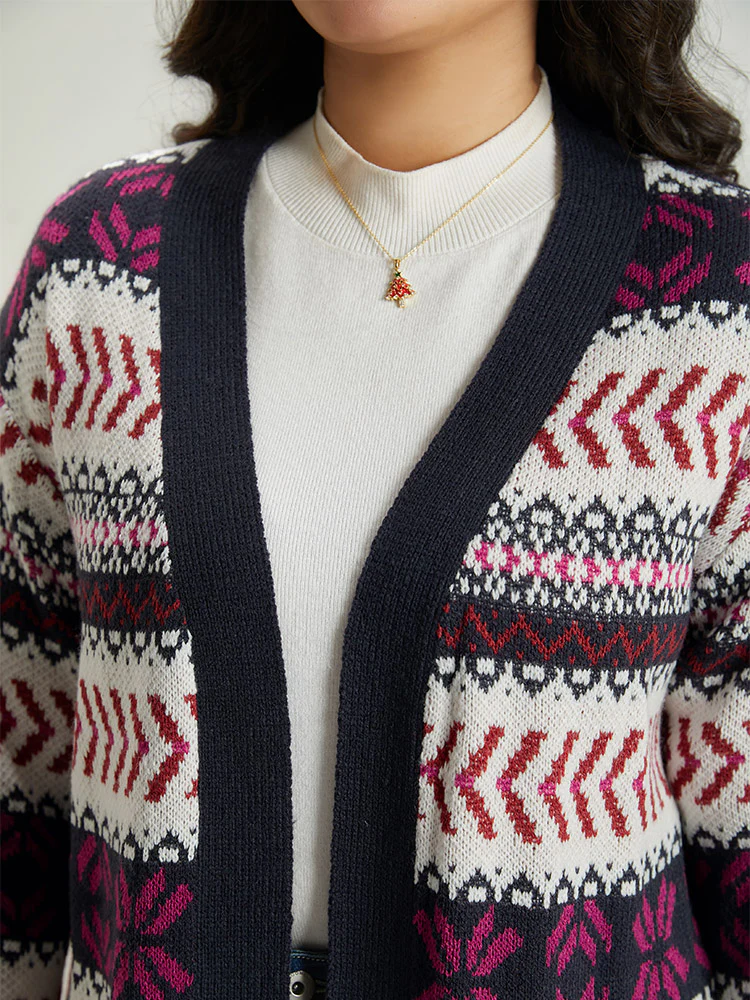 Geo Print Open Front Patchwork Cardigan - Image 7