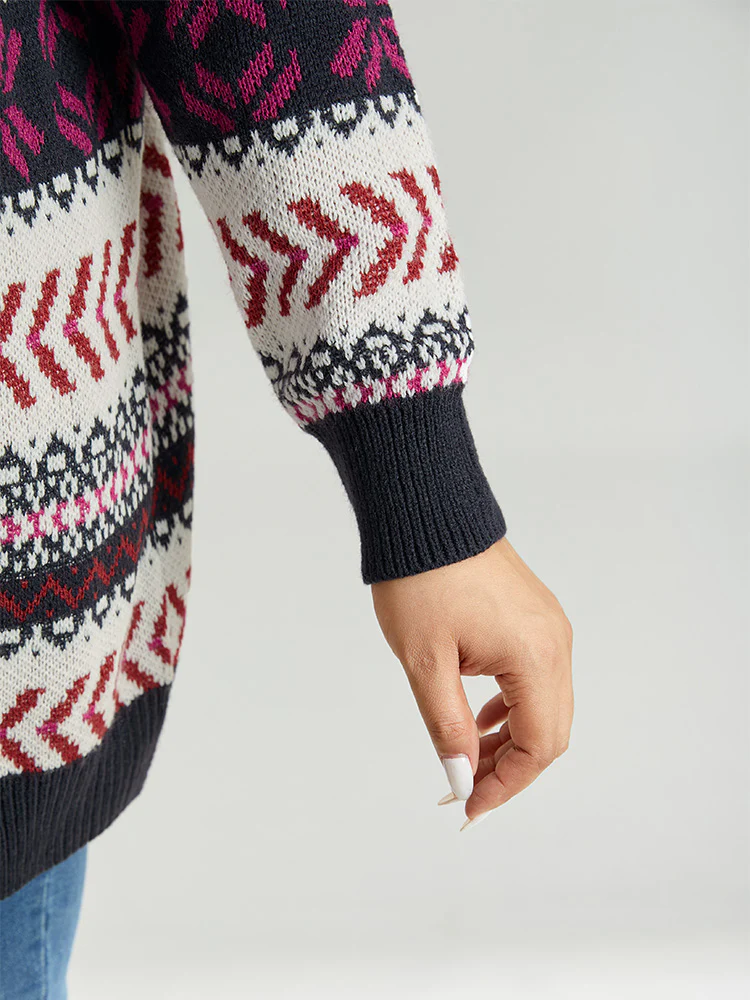 Geo Print Open Front Patchwork Cardigan - Image 8