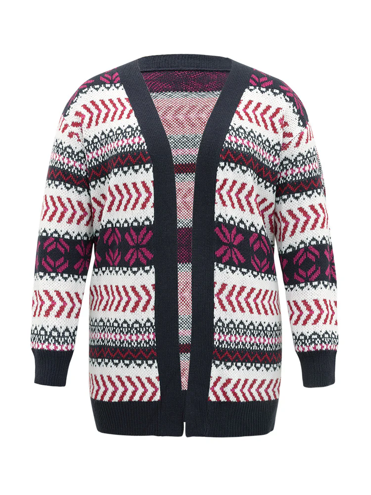 Geo Print Open Front Patchwork Cardigan - Image 9