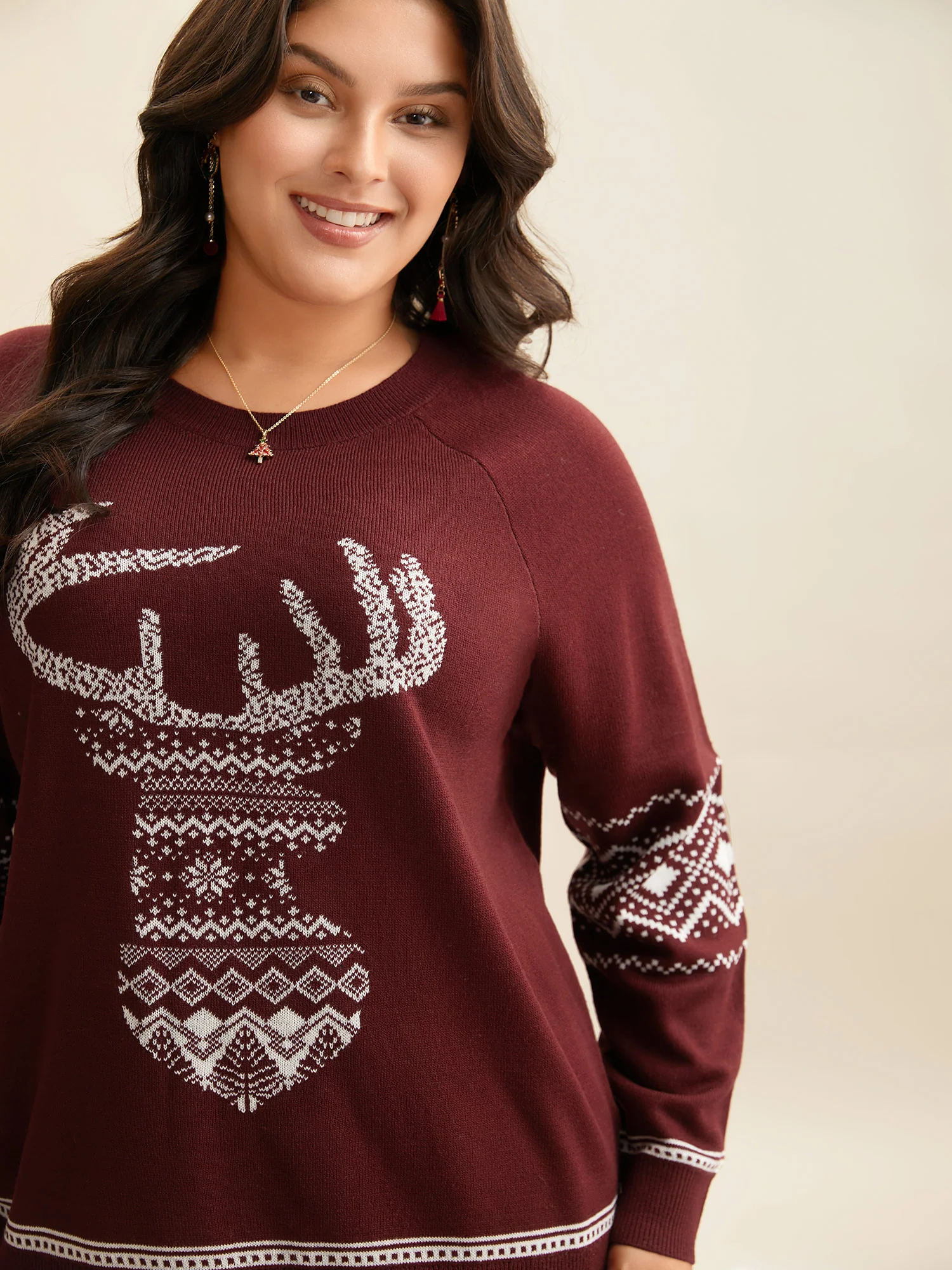 Geo Reindeer Printed Sleeves Straight Fit Pullover - Image 4