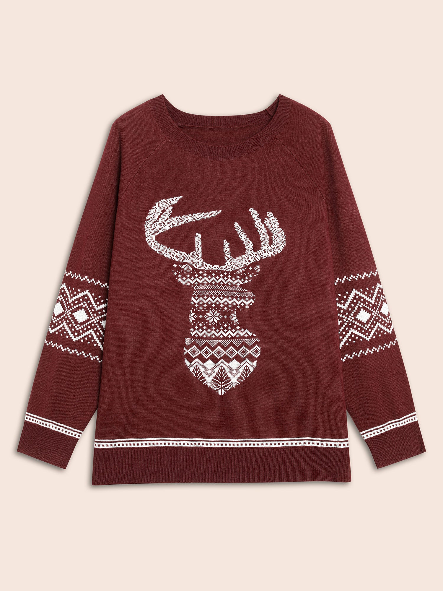 Geo Reindeer Printed Sleeves Straight Fit Pullover - Image 7