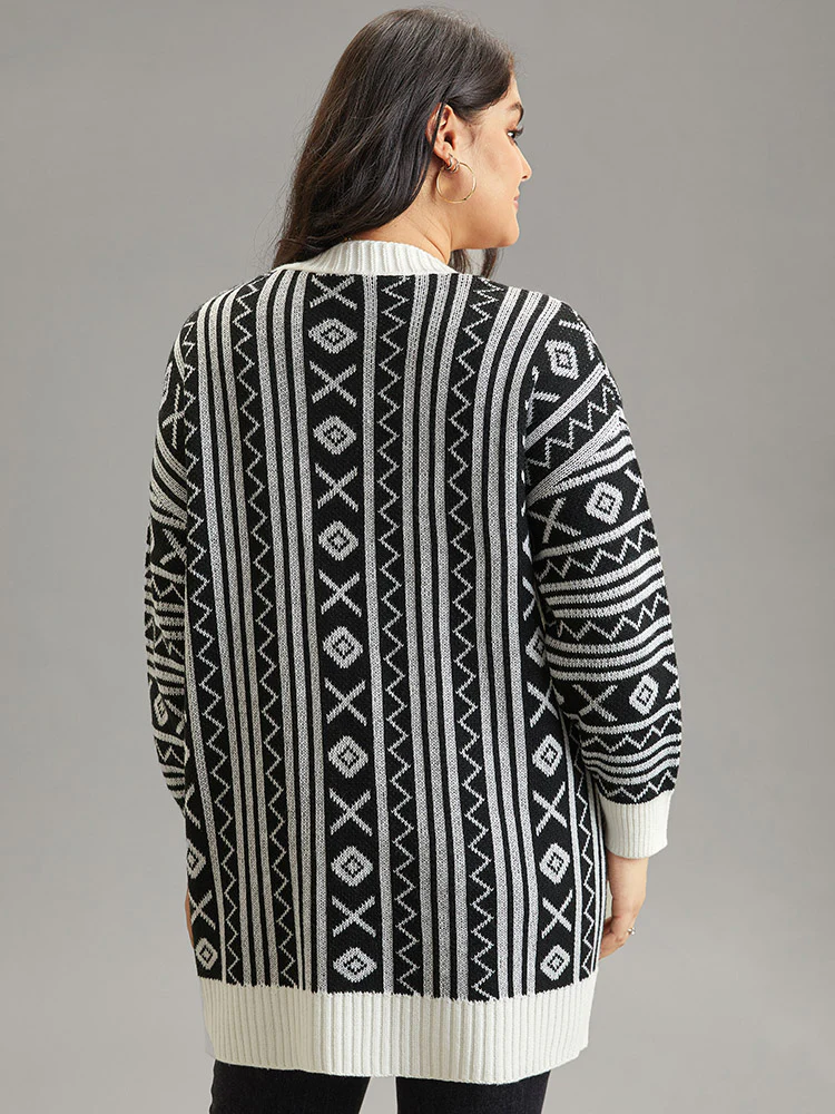 Geometric Bandana Contrast Pocket Cardigan - Image 2