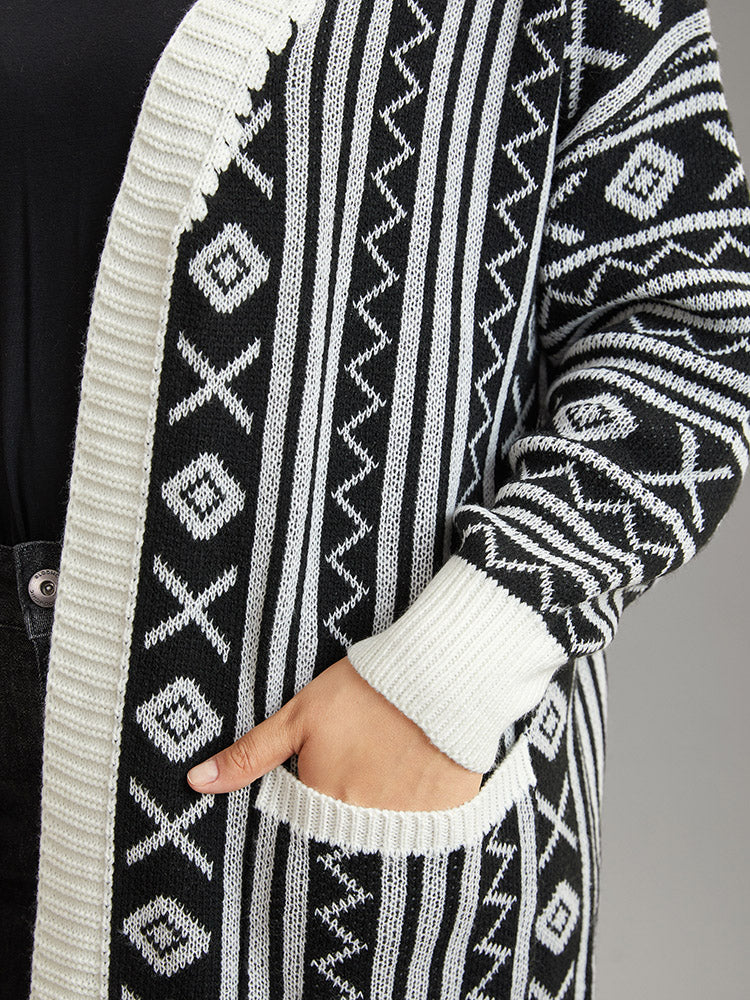 Geometric Bandana Contrast Pocket Cardigan - Image 5